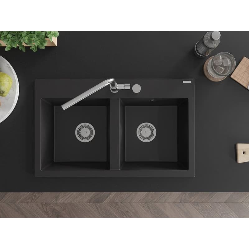 MEXEN MEXEN - Hektor granitový drez 2-bowl 800 x 480 mm, čierna, sifón chróm 6521802000-77 4