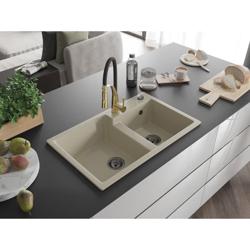 MEXEN/S MEXEN/S - Tomas granitový drez 2-bowl vrátane batérie Aster, béžová 6516-69-73450-57-B 2