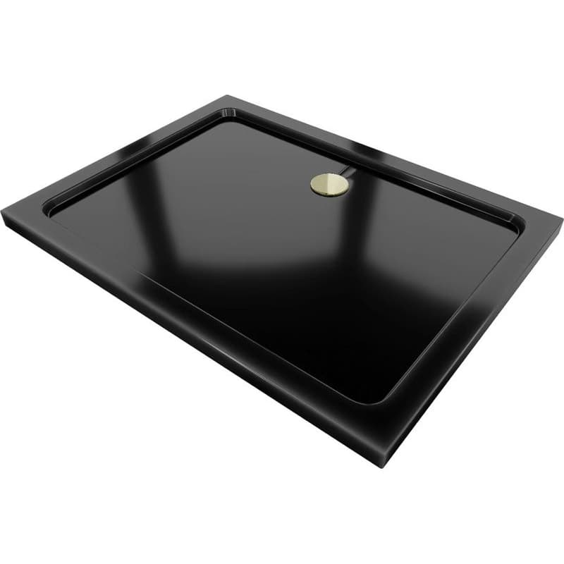 MEXEN/S - Flat sprchová vanička obdĺžniková slim 80 x 70, čierna + zlatý sifón 40707080G