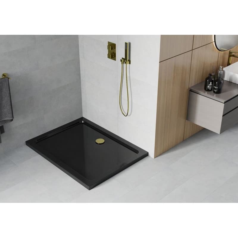 MEXEN/S - Flat sprchová vanička obdĺžniková slim 80 x 70, čierna + zlatý sifón 40707080G 2