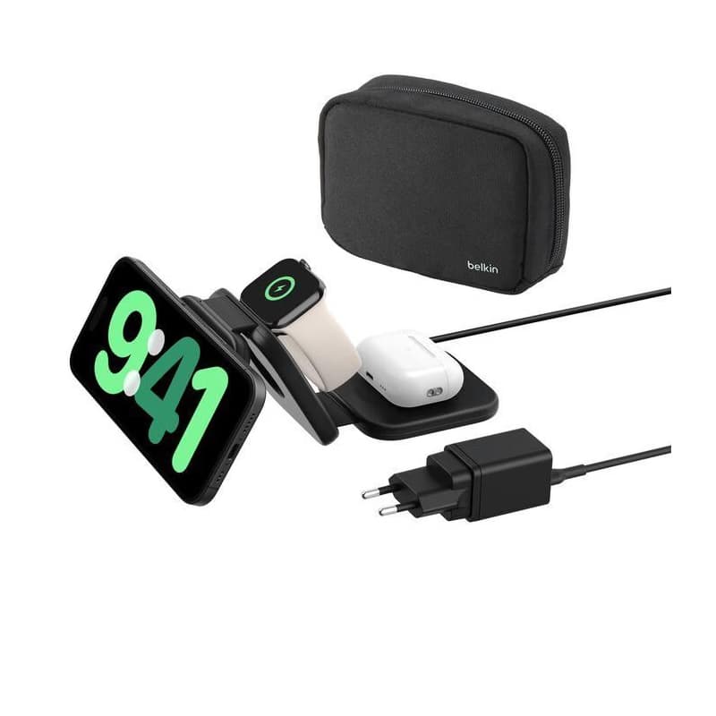 Belkin BOOST CHARGE PRE Qi2 3v1 Bezdrôtová skladacia cestovná podložka pre iPhone/Apple Watch/AirPods, čierna