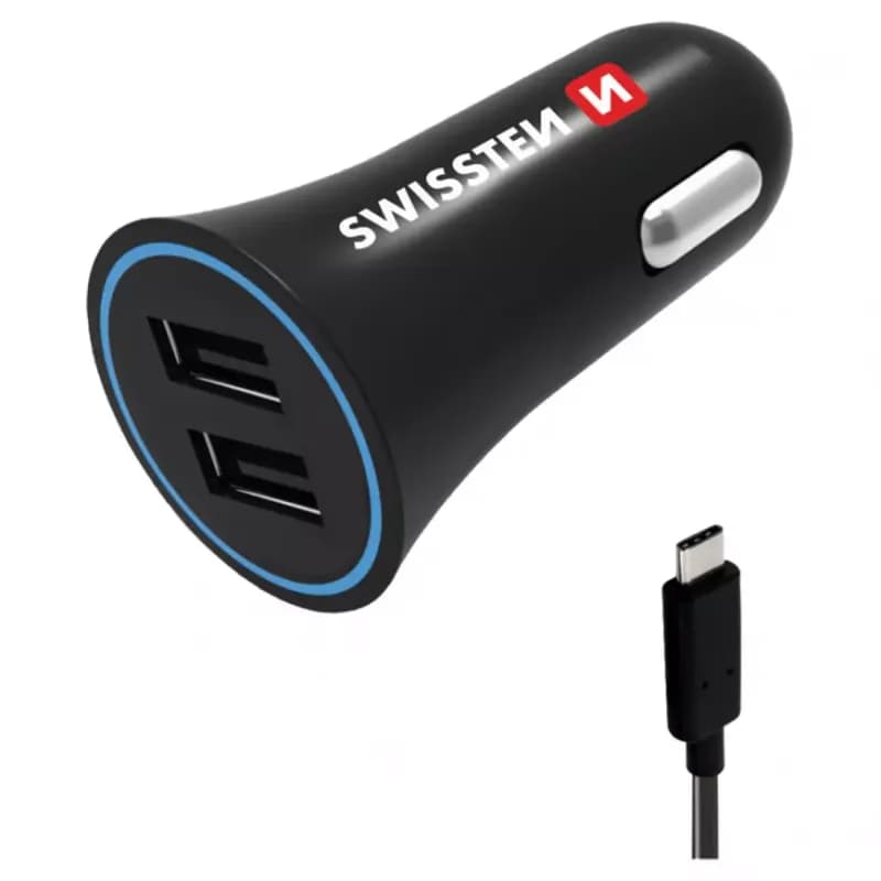 Nabíjačka USB 12/24V Swissten 2,4AMP 2xUSB + kábel USB-C 1