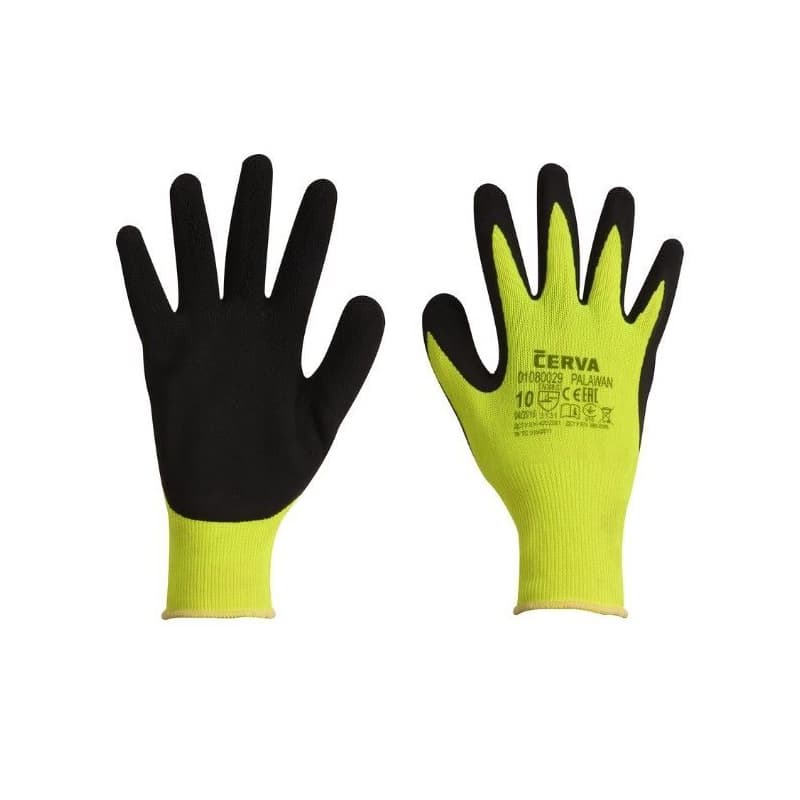 Kinekus Pracovné rukavice polomáčané, latex, reflexné PALAWAN, žlté/oranžové č.10