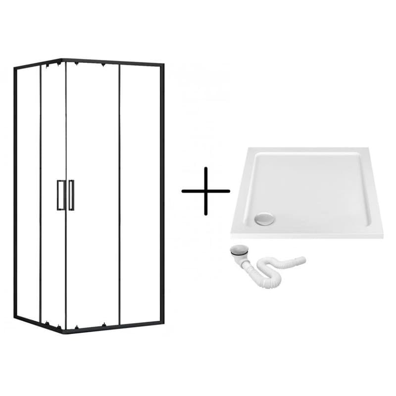 REA/S - Sprchovací kút PUNTO 80x80 - čierny So sprchovou bielou vaničkou Savoy KPL-K1012 1