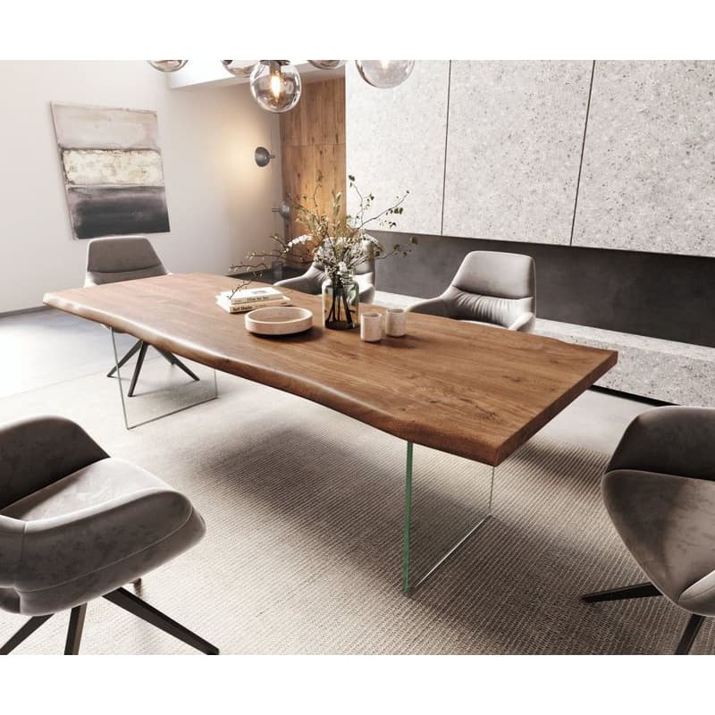 Jedálenský stôl Edge 260x100 XL akácia hnedá sklo Live-Edge