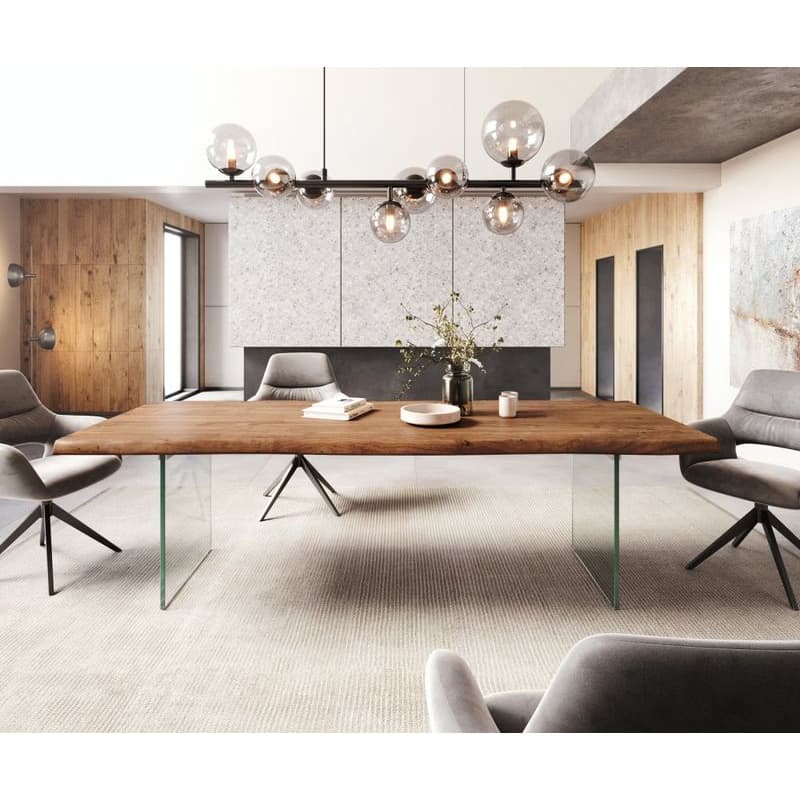 Jedálenský stôl Edge 260x100 XL akácia hnedá sklo Live-Edge 2