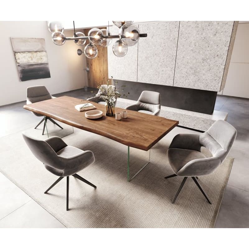 Jedálenský stôl Edge 260x100 XL akácia hnedá sklo Live-Edge 6