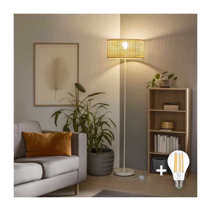 Brilagi - LED stojacia lampa CERIA 1×E27/40W/230V, priemer 40 cm, bambus/biela EG300182+EG781161