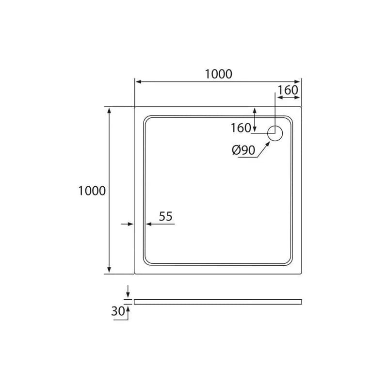 H K - THOR Sprchová vanička z liateho mramoru, štvorec, 100x100x3 cm SE-THOR-100SQ 2
