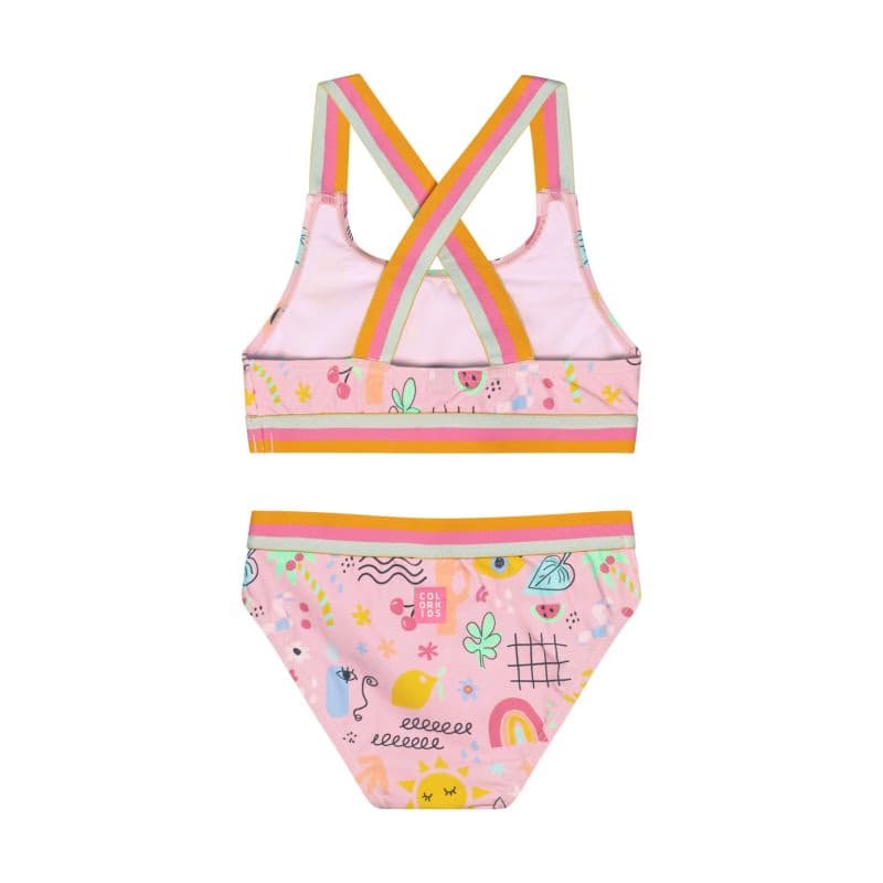 Dievčenské plavky COLOR KIDS Bikini W. Contrast Straps, AOP-4802-Fairy Rose 2