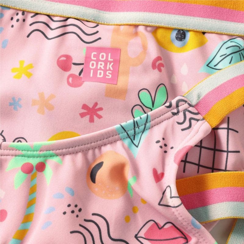 Dievčenské plavky COLOR KIDS Bikini W. Contrast Straps, AOP-4802-Fairy Rose 3