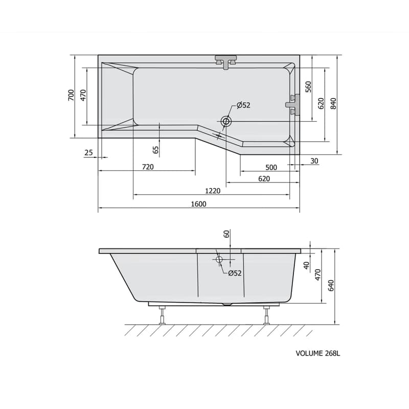 POLYSAN - VERSYS R asymetrická vaňa 160x84x70x47cm, biela 15611 6