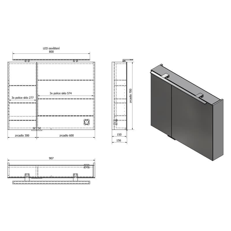 SAPHO - MIRRÓ galérka s LED osvetlením, 90x70x16cm, biela MC090-0030 6