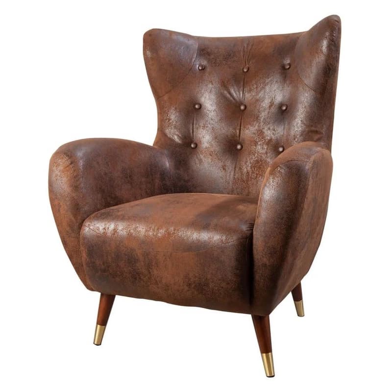 Estila Štýlové art deco kožené ušiakové kreslo Bolte s čalúnením a prešívaným poťahom v hnedej farbe so zlatými detailmi 106 cm 1