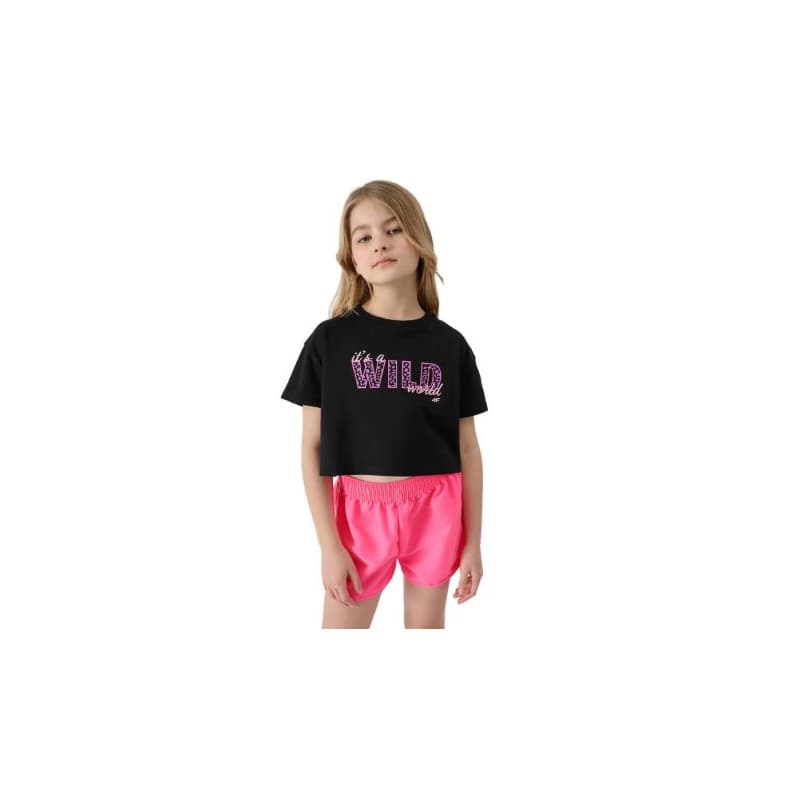 Dievčenské tričko s krátkym rukávom 4F JUNIOR TSHIRT-JWSS24TTSHF1144-20S-DEEP BLACK 1