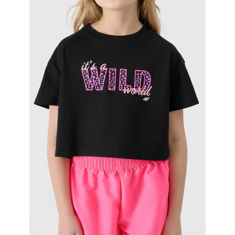 Dievčenské tričko s krátkym rukávom 4F JUNIOR TSHIRT-JWSS24TTSHF1144-20S-DEEP BLACK 3