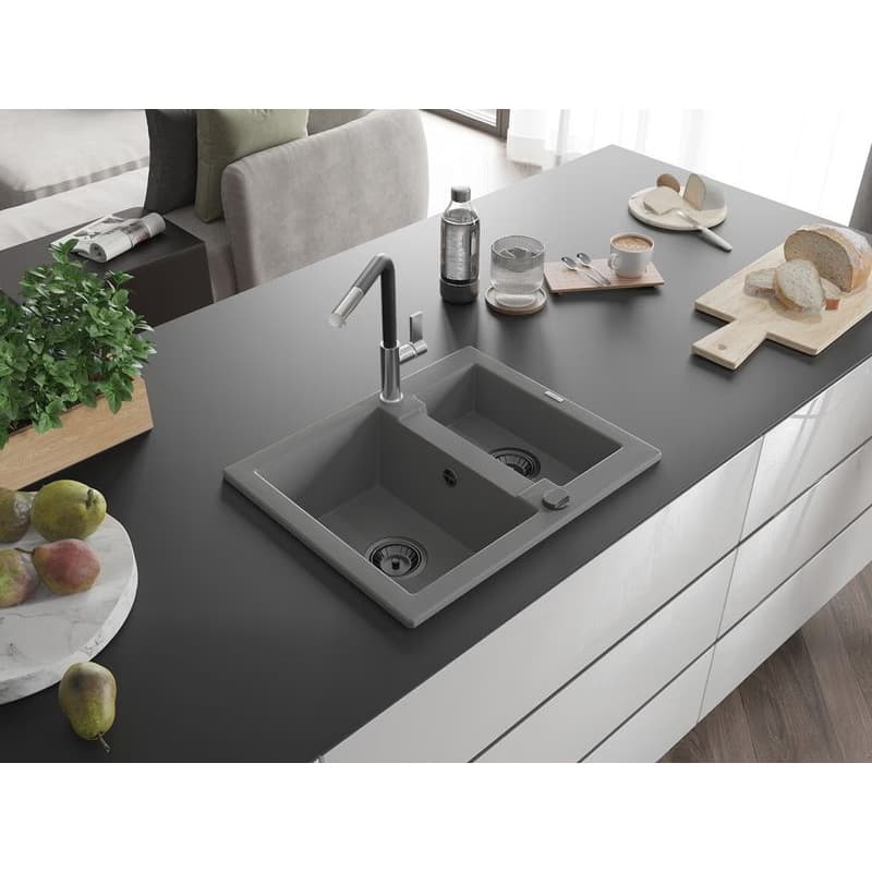 MEXEN/S MEXEN/S - Carlos granitový drez 1.5 vrátane batérie Flora, šedá 6518-71-670401-07-B 2