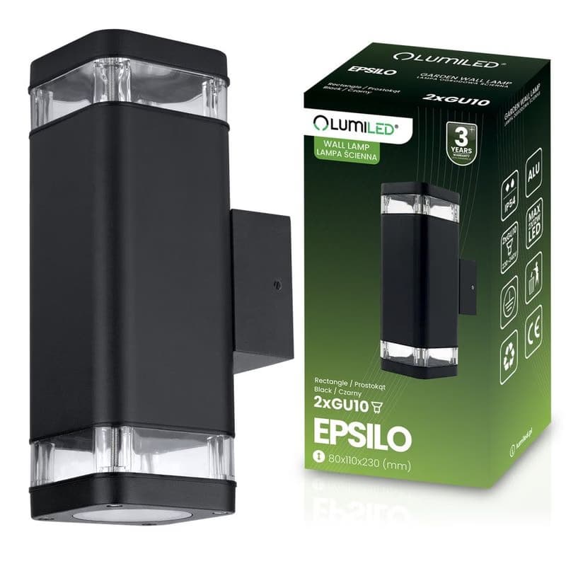 Vonkajšia záhradná lampa fasádna nástenná lampa 2x GU10 LED IP54 Upstairs Downstairs EPSILO LUMILED 1