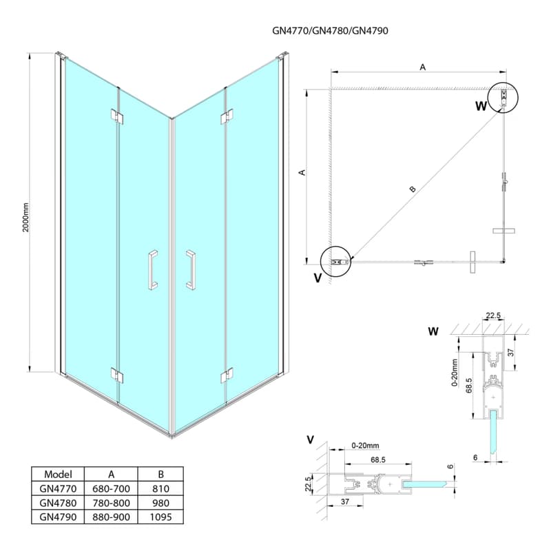 GELCO - LORO štvorcová sprchová zástena 900x900 rohový vstup GN4790-01 2