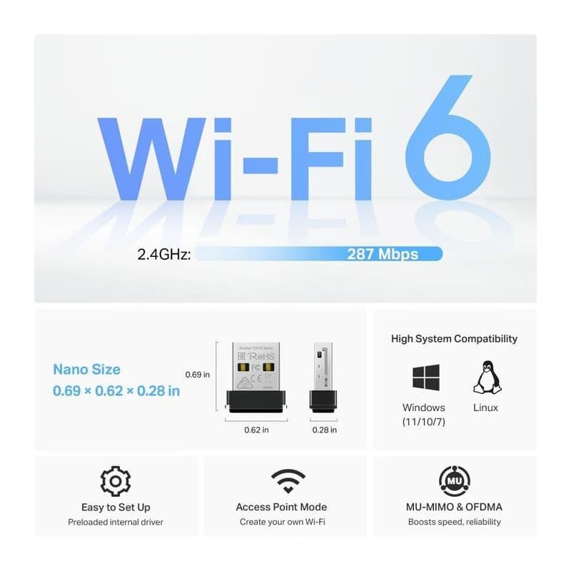TP-Link Archer TX1U Nano WiFi6 USB adaptér (AX300, 2, 4GHz/5GHz, USB2.0) 4