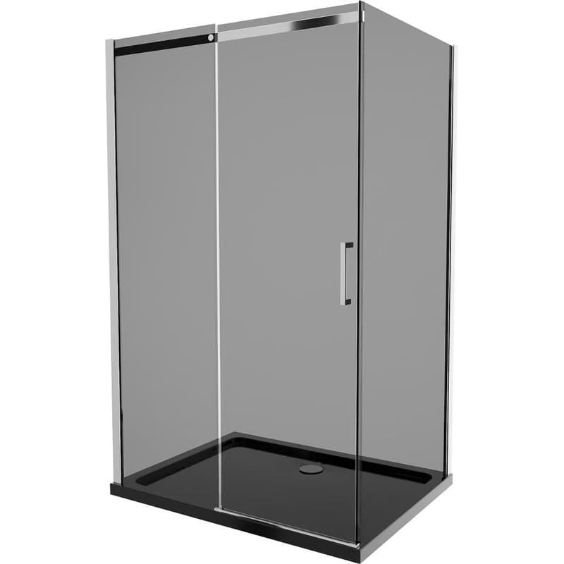 MEXEN/S - Omega sprchovací kút 100x80, grafit, chróm + čierna vanička so sifónom 825-100-080-01-40-4070