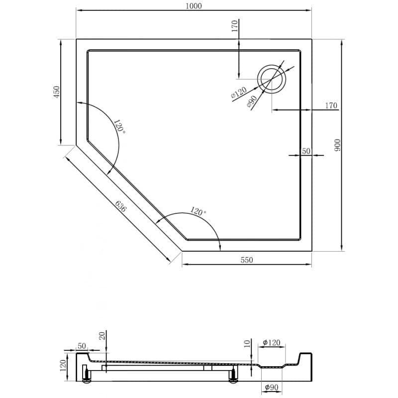 MEXEN - Flow+ päťboká sprchová vanička pravá 100 x 90, biela lesk 46P109010RH 2