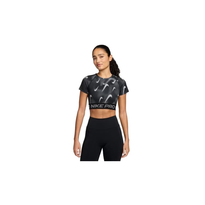 Dámske tréningové tričko s krátkym rukávom NIKE PRO W NP DF SS TOP TT AOP BLACK WHITE