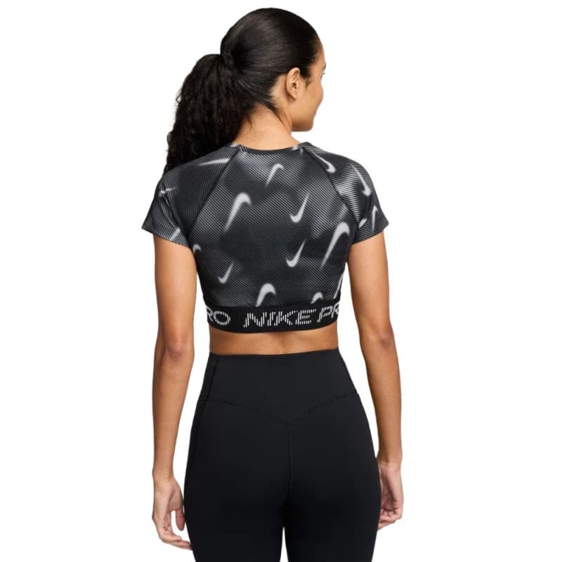 Dámske tréningové tričko s krátkym rukávom NIKE PRO W NP DF SS TOP TT AOP BLACK WHITE 3