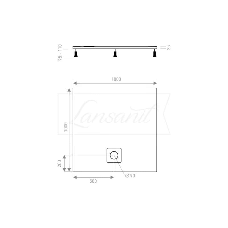 Lansanit Sprchová vanička LUX 1000x1000 mm LANLUX100C 2
