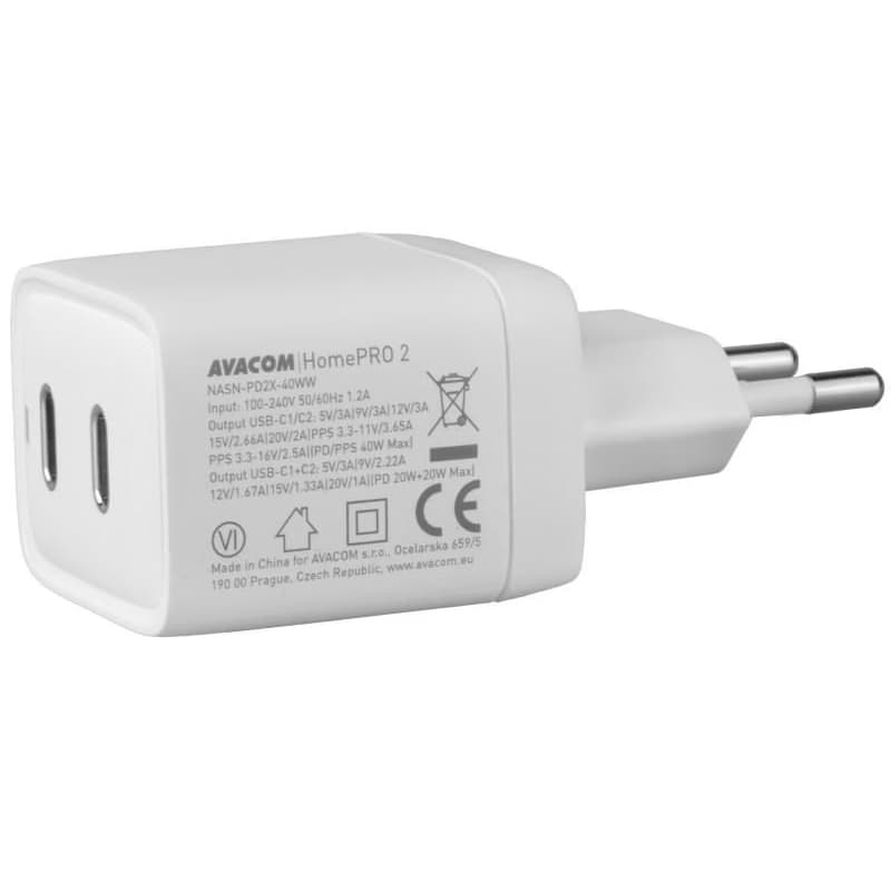 AVACOM HomePRO 2 sieťová nabíjačka s Power Delivery 40W s dvoma USB-C výstupmi 3
