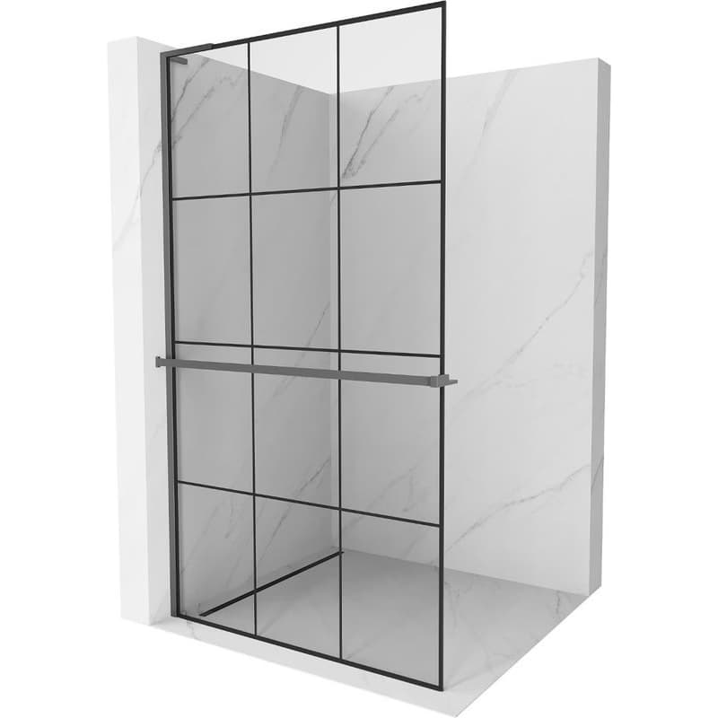 MEXEN/S - Kioto+ L Sprchová zástena WALK-IN s poličkou a držiakom uterákov 100 x 200, čierny vzor, grafit metal 800-100-123-95-77 1