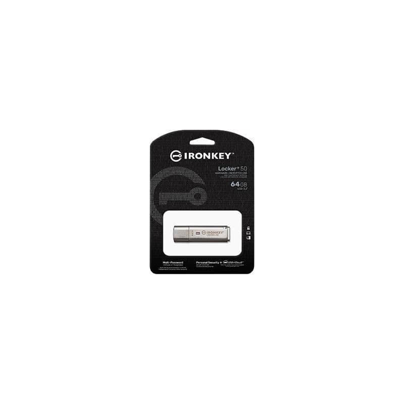 Kingston 64GB IKLP50 IronKey Locker+ 50 AES USB, w/256bit Encryption 3
