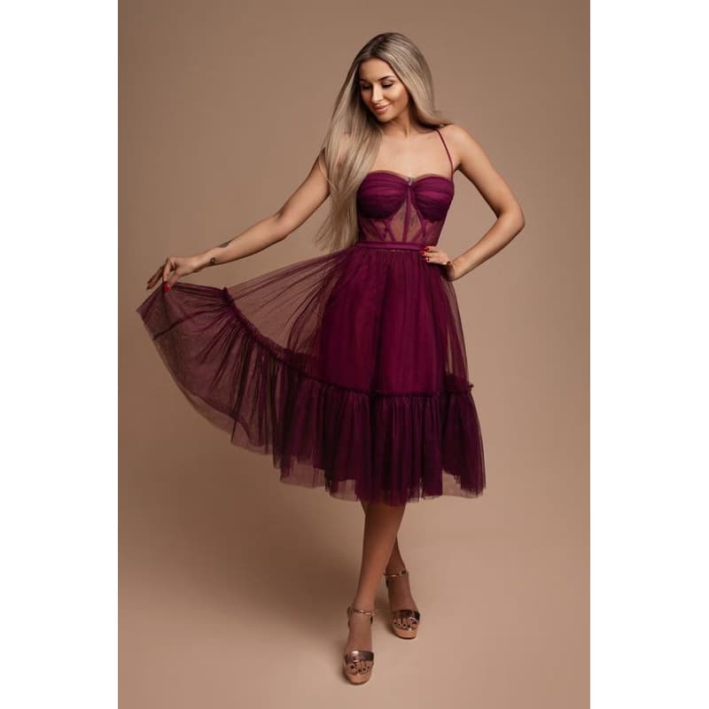 Eva & Lola Purpurové tylové midi šaty Veľkosť: S 1