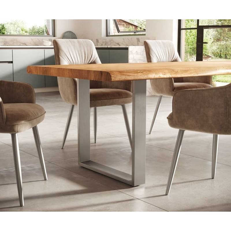 Jedálenský stôl Edge 300x100 XL akácia prírodná nerezová oceľ úzky 5