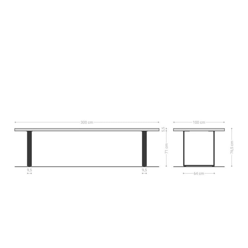 Jedálenský stôl Edge 300x100 XL akácia prírodná nerezová oceľ úzky 6