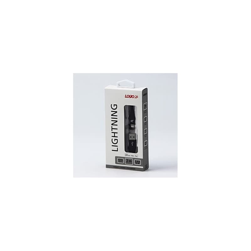 Logo USB kábel (2.0), USB A samec - Apple Lightning samec, 2m, MFi certifikácia, 5V/2,4A, černý, box, nylonové opletenie, hliníko 3