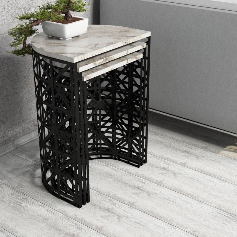 Sada odkladacích stolíkov (3 kusy) Stil - White Marble 5