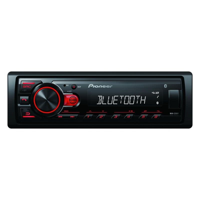 Pioneer MVH-230 autorádio s USB a Bluetooth s integrovaným mikrofónom červené