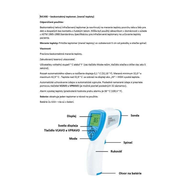 Bezkontaktný teplomer EXISPORT Non Contact thermometer 5
