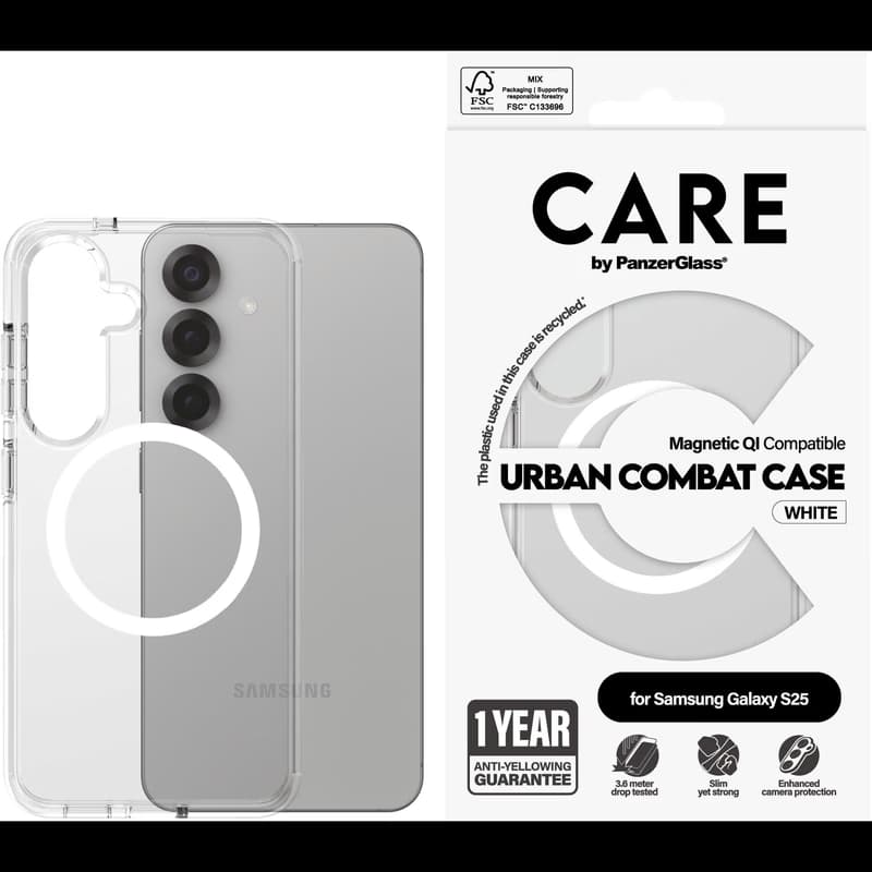 PanzerGlass CARE by ® Flagship Case Transparent Urban Combat w. White Qi Compatible Samsung Galaxy S25 puzdro na mobilný telefón Ochranný obal Priehľadná 1