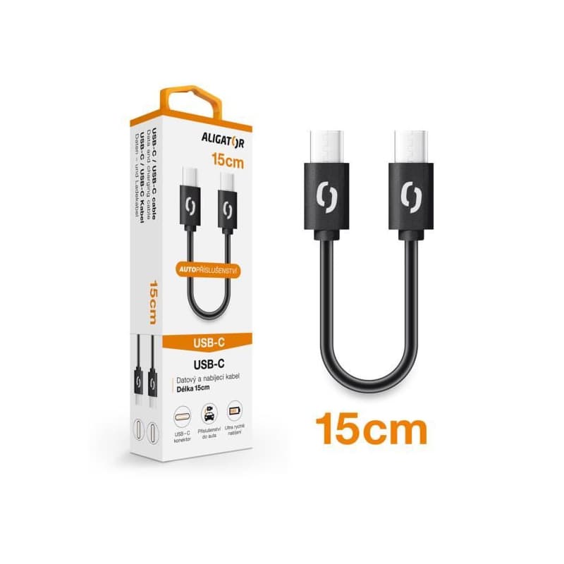 ALIGATOR Dátový kábel POWER USB-C/USB-C 15cm, čierny