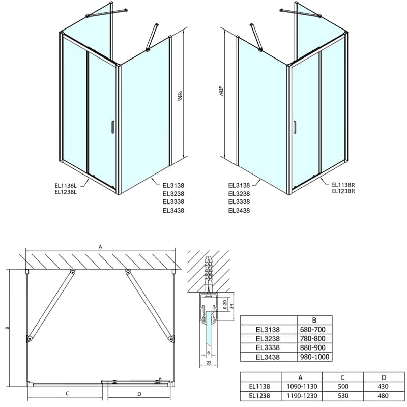 POLYSAN - EASY sprchový kout tri steny 1100x800, L/P varianta, sklo Brick EL1138EL3238EL3238 2