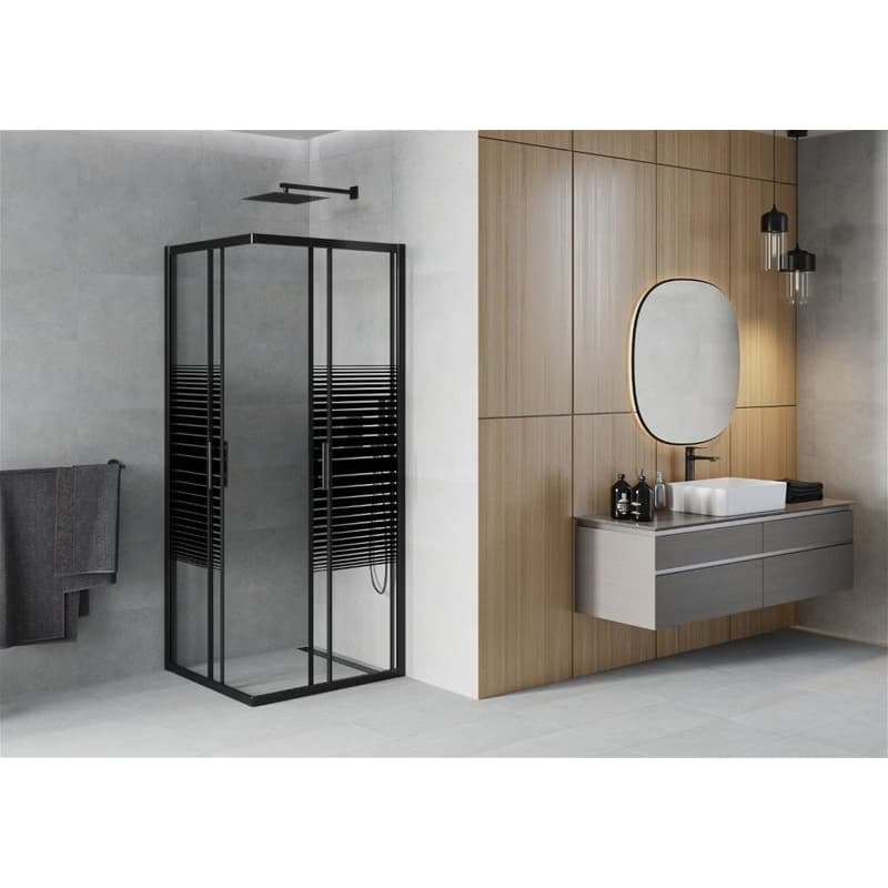 MEXEN - Rio sprchovací kút štvorec 80 x 80, pruhy, čierna 860-080-080-70-20 3