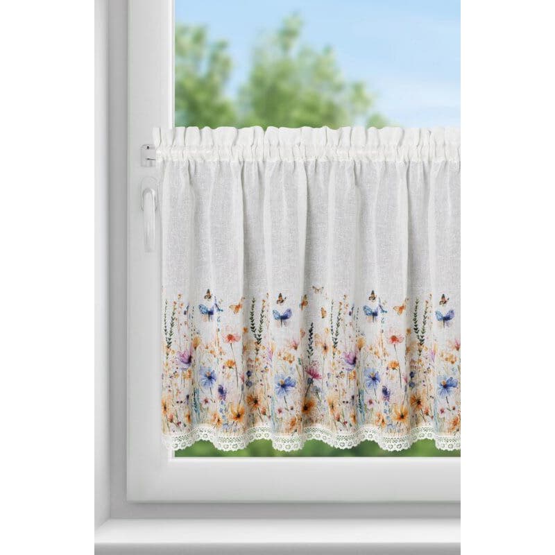 ArtFir Krátka záclona ROZALIA P | biela/žltá 150 x 60 cm 1