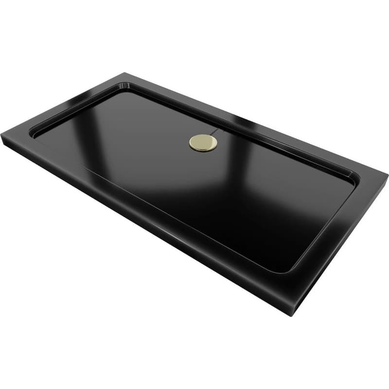 MEXEN/S - Flat sprchová vanička obdĺžniková slim 140 x 70, čierna + zlatý sifón 40707014G 1