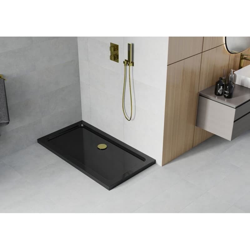 MEXEN/S - Flat sprchová vanička obdĺžniková slim 140 x 70, čierna + zlatý sifón 40707014G 2