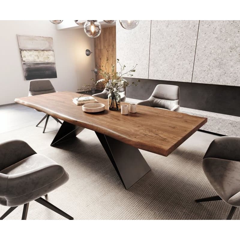 Jedálenský stôl Edge 260x100 XL akácia hnedá podstava v tvare V plochá