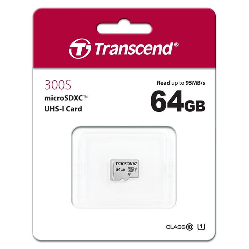 TRANSCEND MicroSDXC karta 64GB 300S, UHS-I U1 + adaptér 2