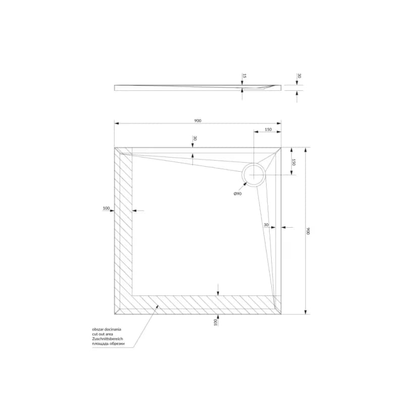 OMNIRES - STONE štvorcová sprchová vanička s kamennou štruktúrou, 90 x 90 cm čierna mat /BLM/ STONE90/KBL 4