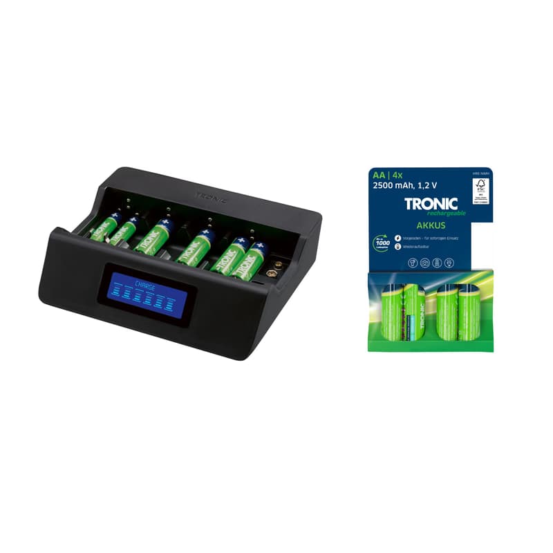 TRONIC® Nabíjačka batérií s funkciou rýchleho nabíjania TAL 1000 B3 + Ni-MH nabíjateľné batérie AA, 4 kusy